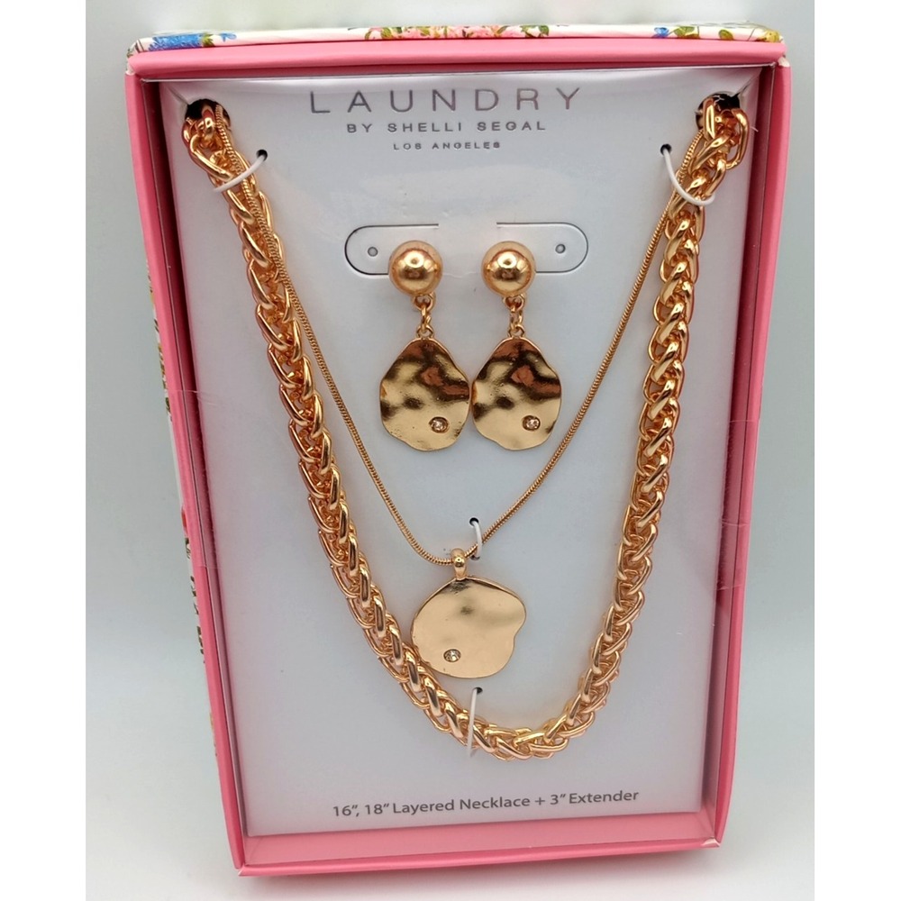 Laundry Shelli Segal Layered Necklace Earrings Set Gold Tone New in‎ Box Gift